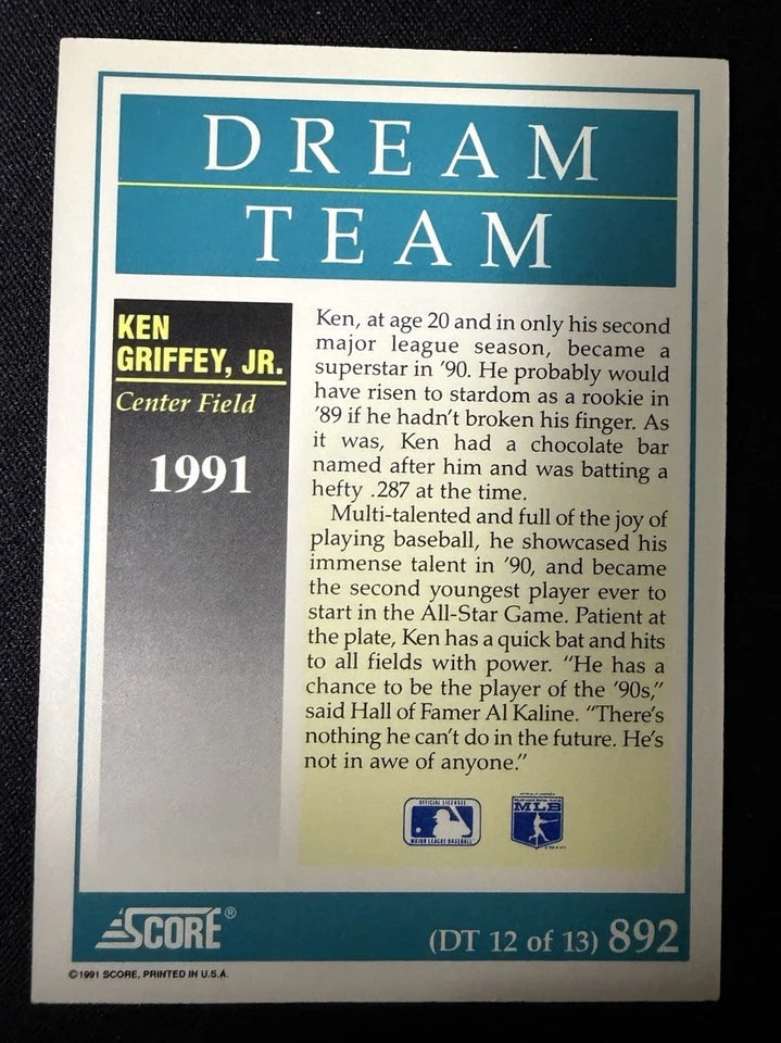 1991 Score Ken Griffey Jr #892 back