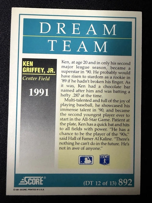 1991 Score Ken Griffey Jr #892 back